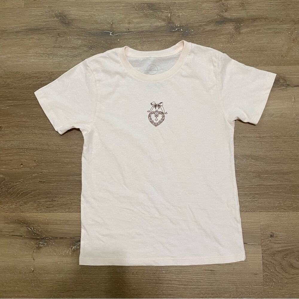 Hires Soft Girl Aesthetic Pink Tee Dainty Heart Bow Graphic Women’s Small